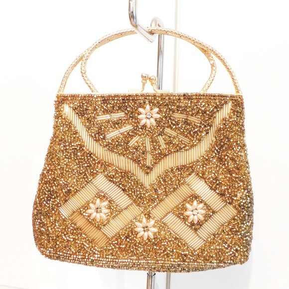 Gold Beaded Vintage 60's Hand Held bag - Picture 2 of 7